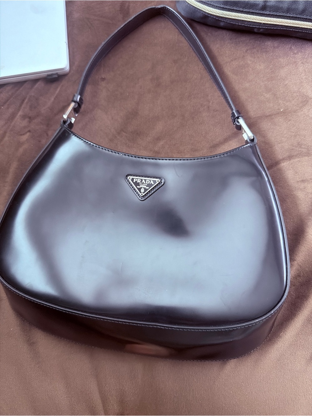 PRADA Dark Brown Patent Leather Shoulder Bag